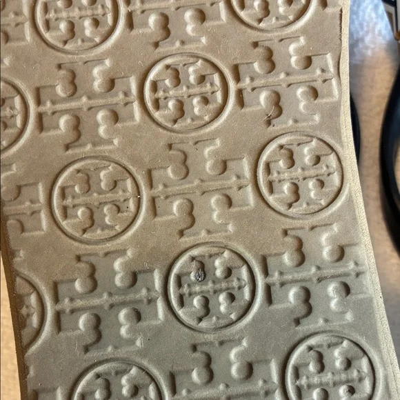 Tory Burch Navy and Brown geometric pattern wedge Flip Flops sandals - Picture 7 of 10